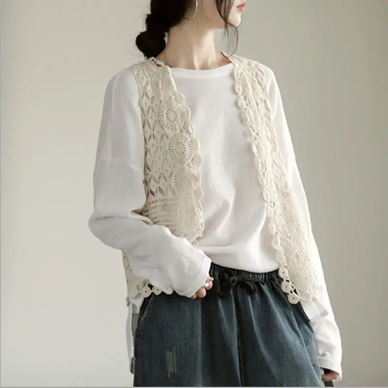 Women Hollow Out Vest Vest Grey Crochet Summer - Image 9