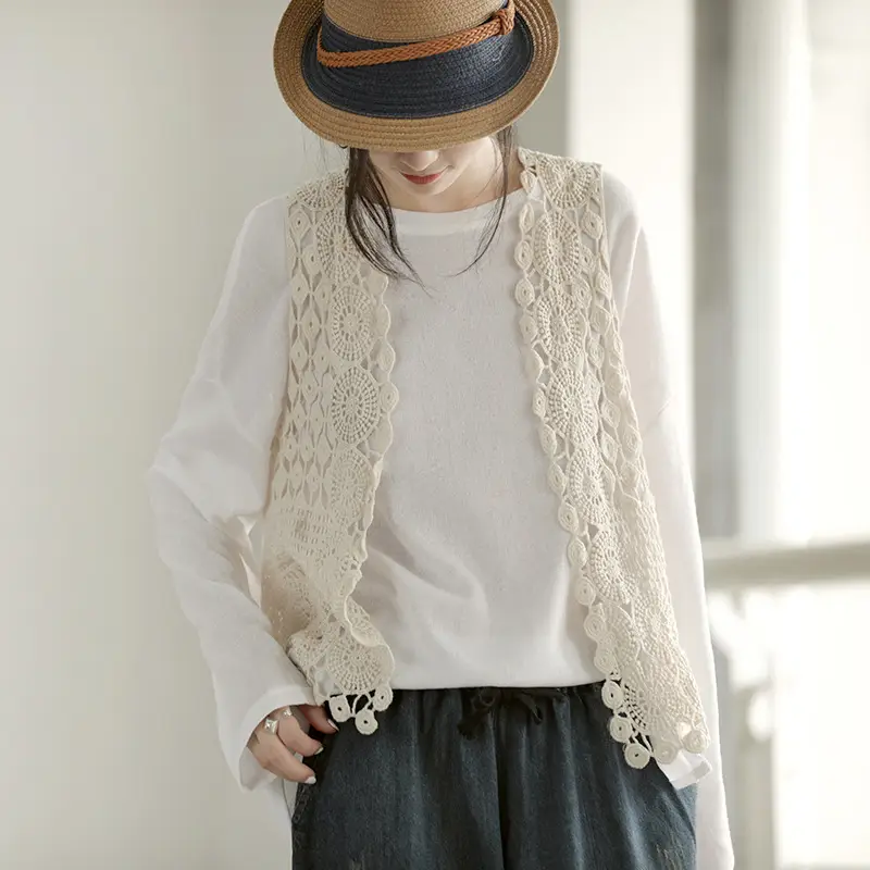 Women Hollow Out Vest Vest Grey Crochet Summer - Image 10