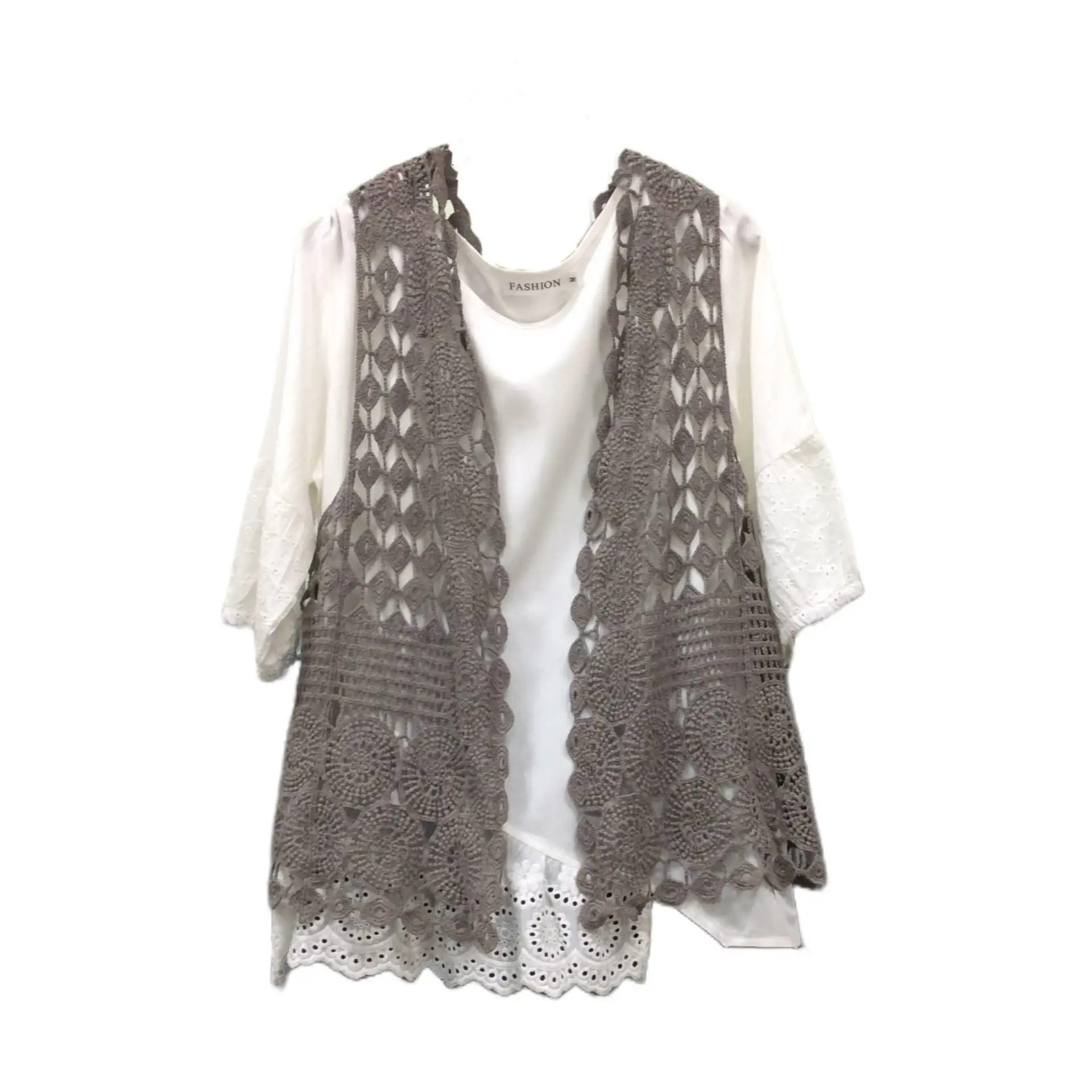 Women Hollow Out Vest Vest Grey Crochet Summer - Image 11