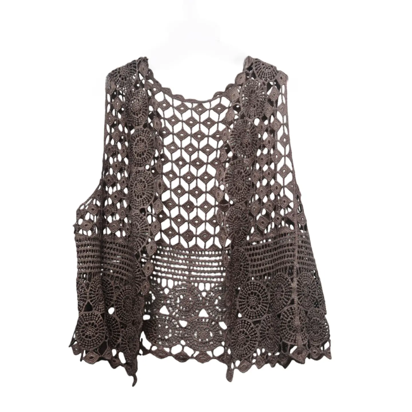 Women Hollow Out Vest Vest Grey Crochet Summer - Image 6