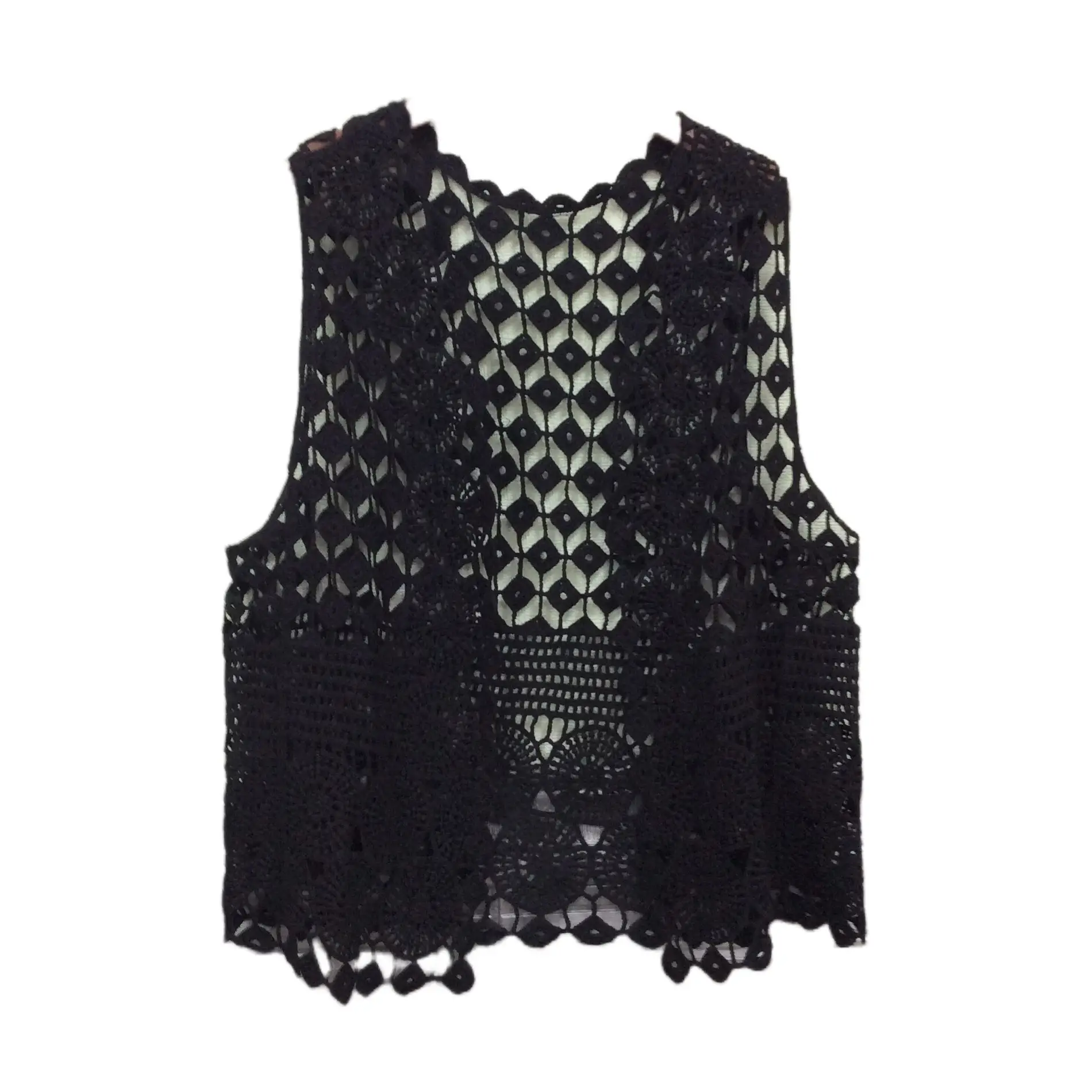 Women Hollow Out Vest Vest Grey Crochet Summer - Image 2