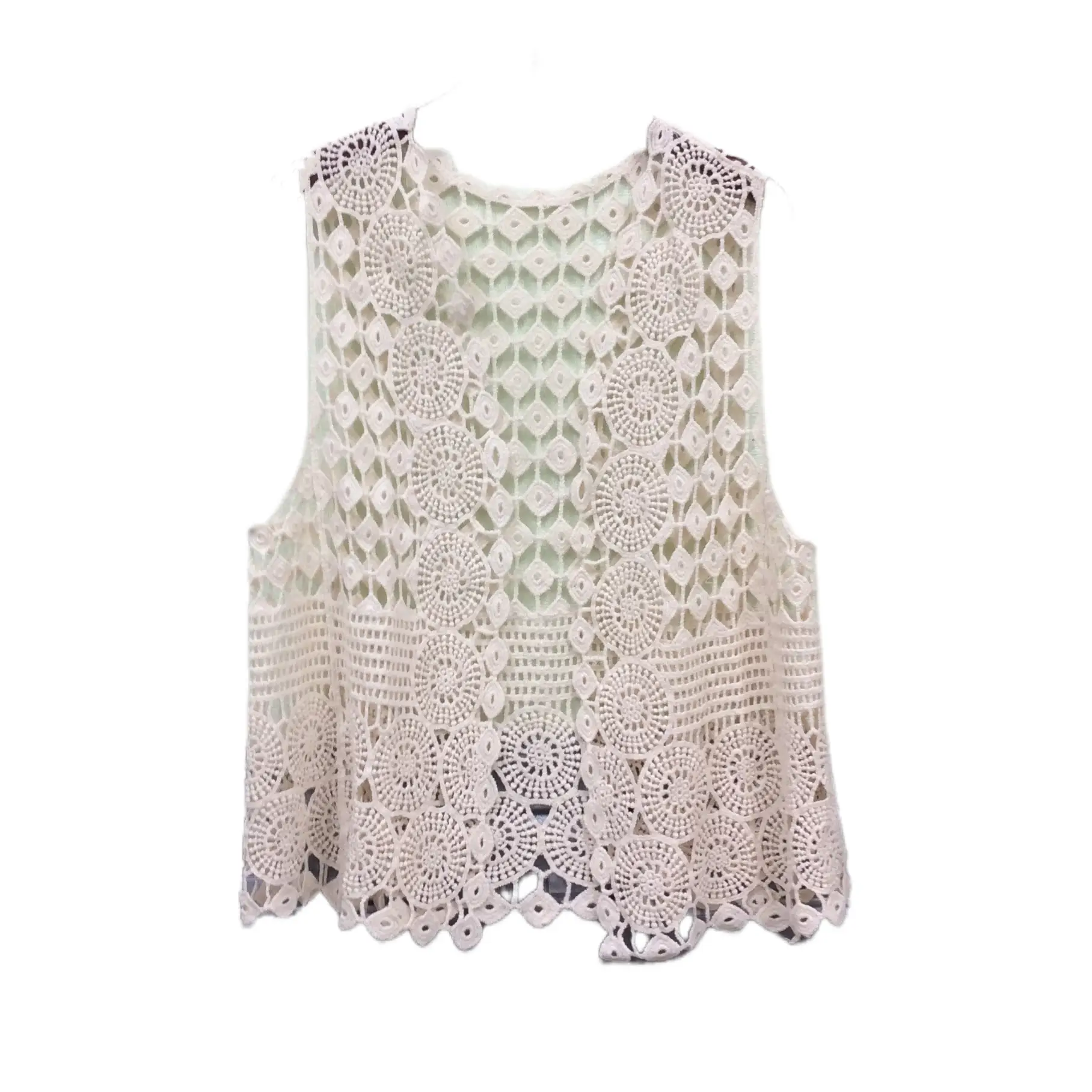 Women Hollow Out Vest Vest Grey Crochet Summer - Image 3