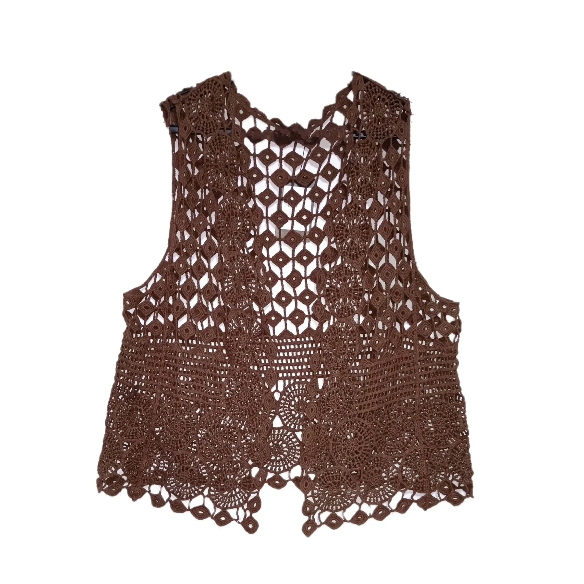 Women Hollow Out Vest Vest Grey Crochet Summer - Image 5