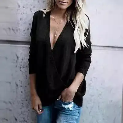 Women Grey V-Neck Long Sleeve Cardigan Large - Image 9