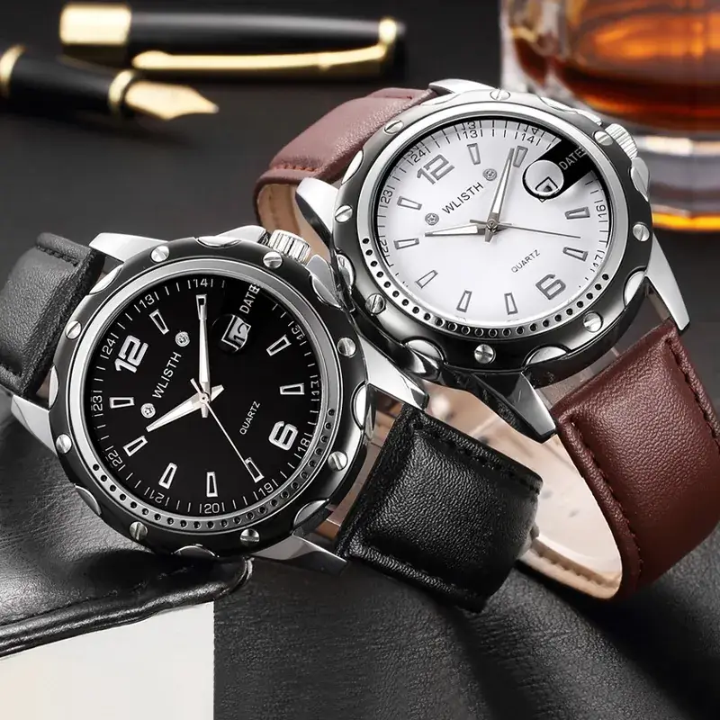 Men's Steel Band Luminous Quartz Watch Black Brown