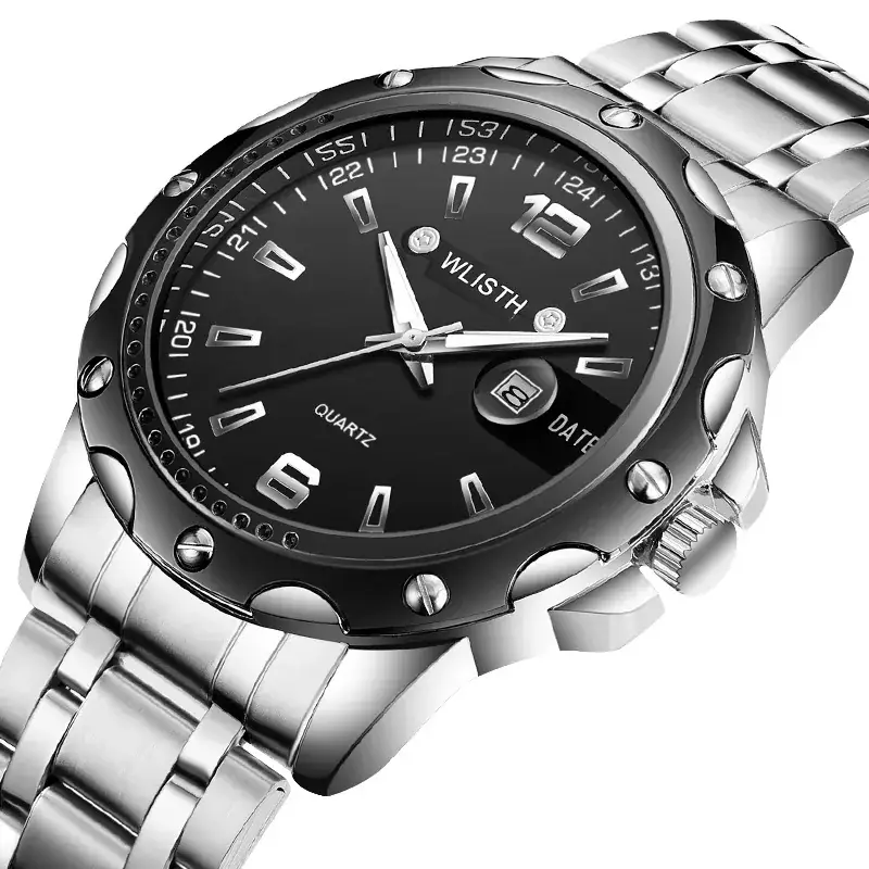 Men's Steel Band Luminous Quartz Watch Black Brown