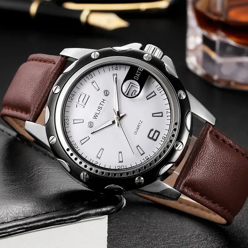 Men's Steel Band Luminous Quartz Watch Black Brown