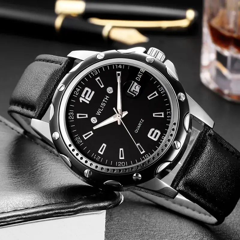 Men's Steel Band Luminous Quartz Watch Black Brown