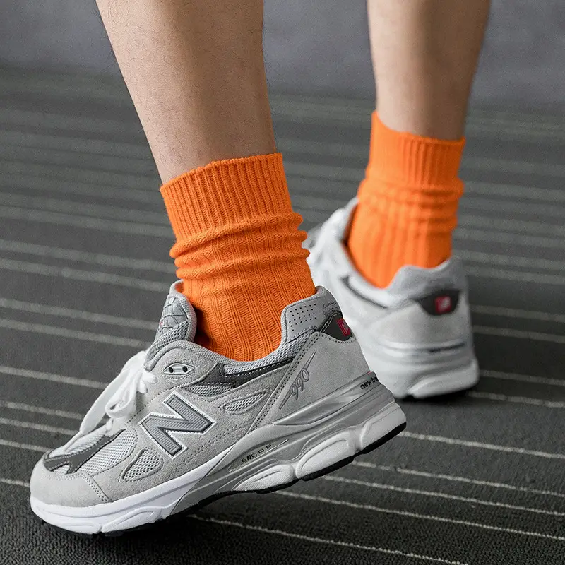 Spring and Autumn New Fluorescent Color Trendy Socks Ins Men's Yu Wenle Same Style Solid Color Sweat-Absorbing Cotton Socks Men's Mid-Tube Socks