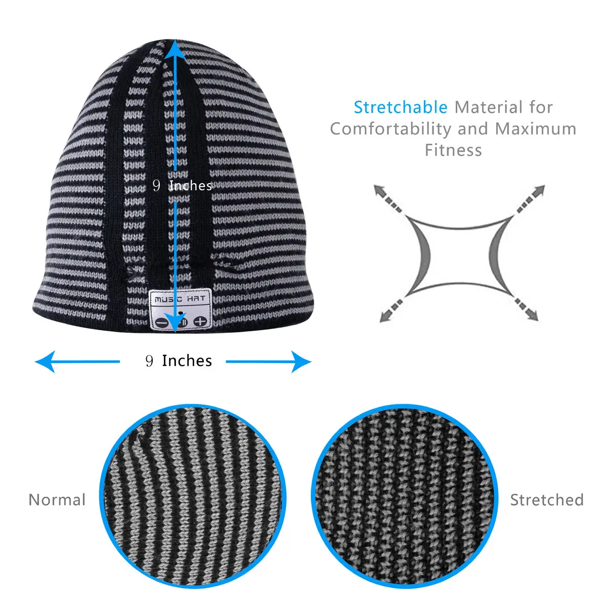 Bluetooth Music Headset Cap with Stretchable Material - Image 3