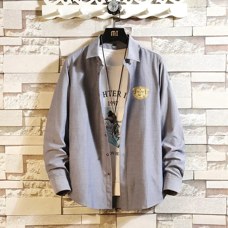 Men's Long Sleeve Korean Slim Fit Shirt Light Green
