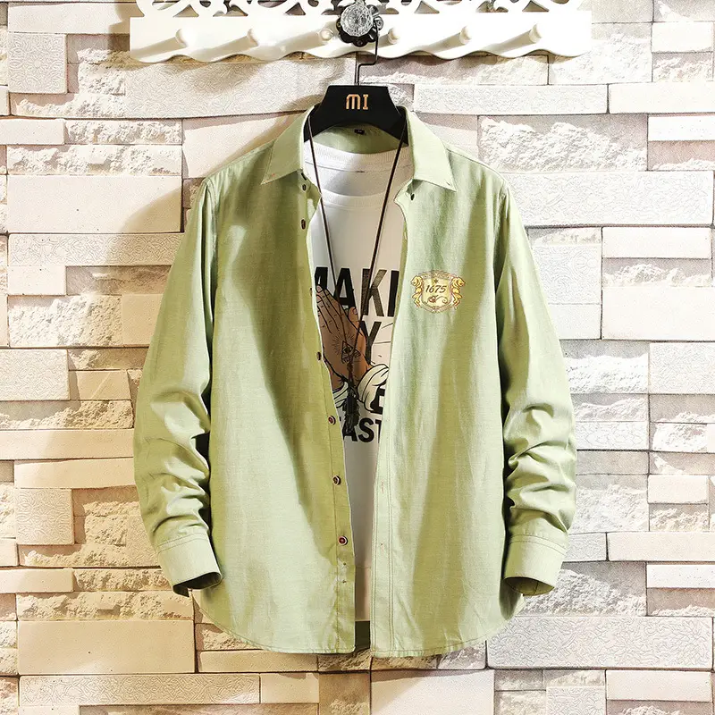 Men's Long Sleeve Korean Slim Fit Shirt Light Green