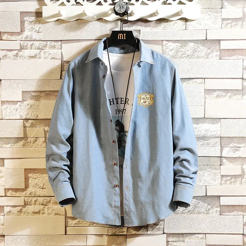 Men's Long Sleeve Korean Slim Fit Shirt Light Green