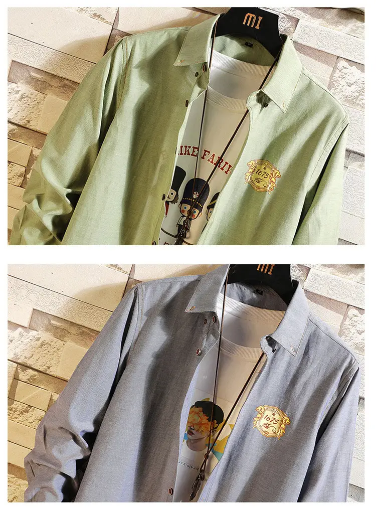 Men's Long Sleeve Korean Slim Fit Shirt Light Green — feature 16