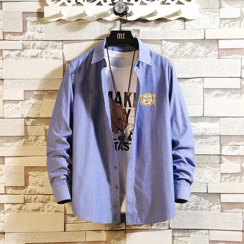 Men's Long Sleeve Korean Slim Fit Shirt Light Green