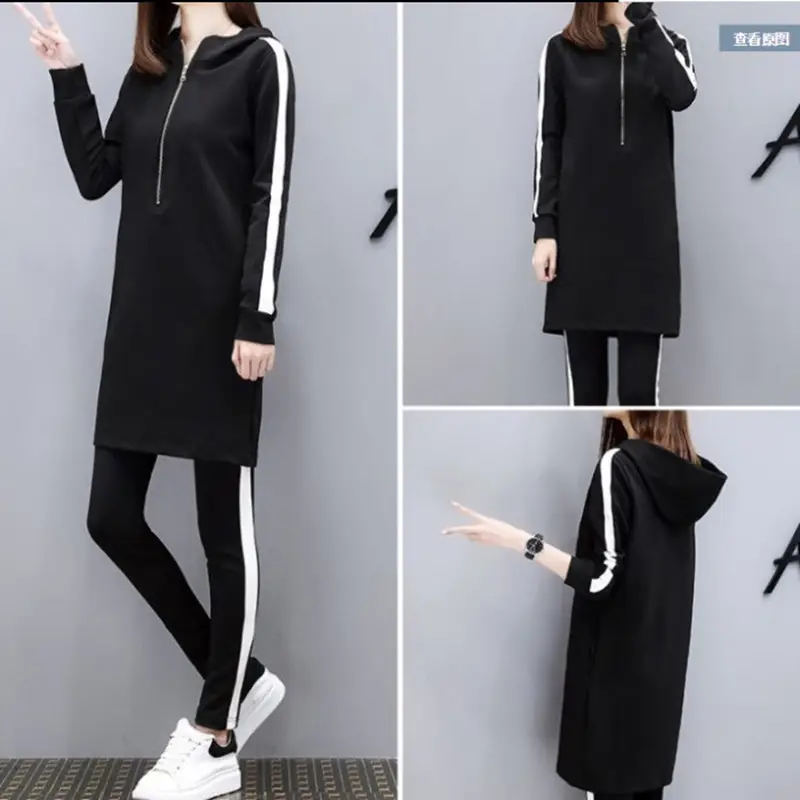 Black Hoodie Track Suit Women Plus Size Loose Fit - Image 2