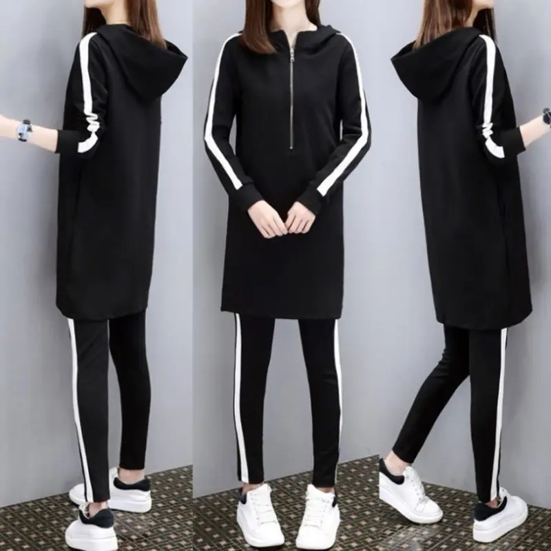 Black Hoodie Track Suit Women Plus Size Loose Fit - Image 4