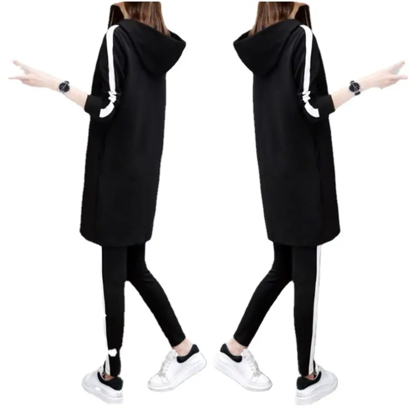 Black Hoodie Track Suit Women Plus Size Loose Fit - Image 5