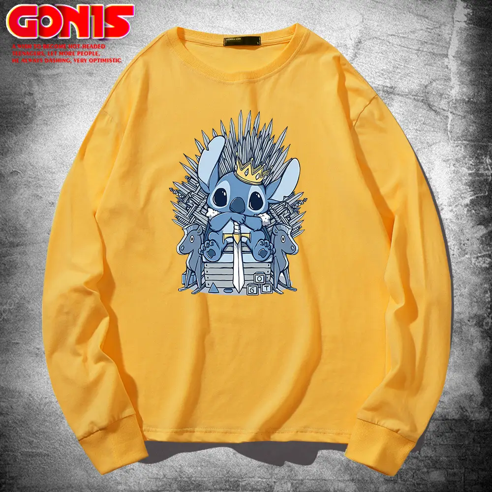 Stitch Long Sleeve T-Shirt Grey Pure Cotton Teenage Hip Hop