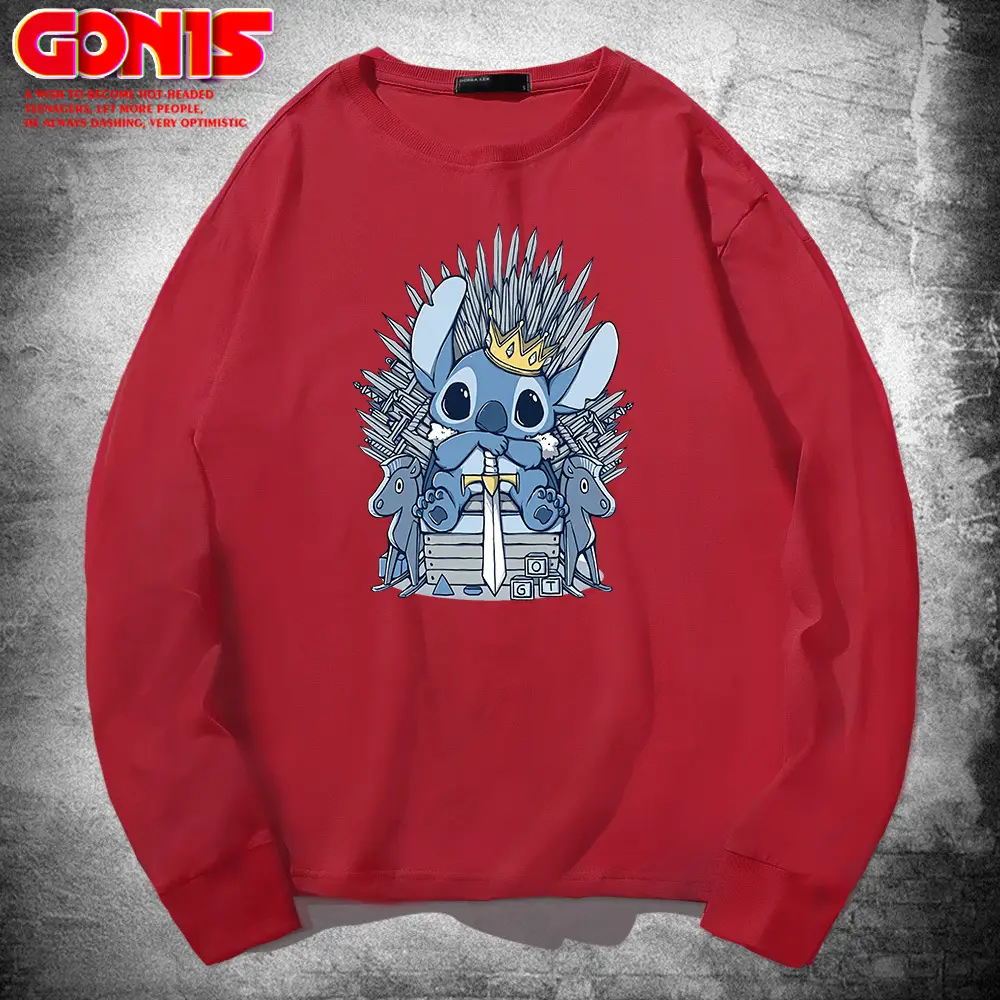 Stitch Long Sleeve T-Shirt Grey Pure Cotton Teenage Hip Hop