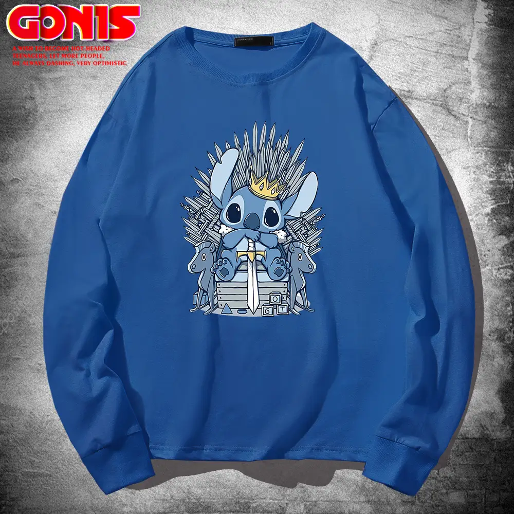 Stitch Long Sleeve T-Shirt Grey Pure Cotton Teenage Hip Hop