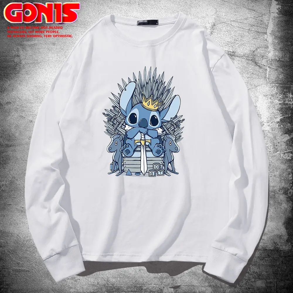 Stitch Long Sleeve T-Shirt Grey Pure Cotton Teenage Hip Hop
