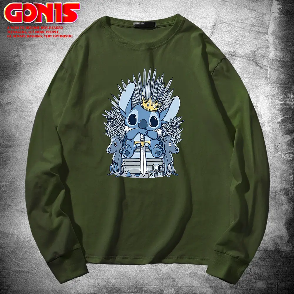 Stitch Long Sleeve T-Shirt Grey Pure Cotton Teenage Hip Hop