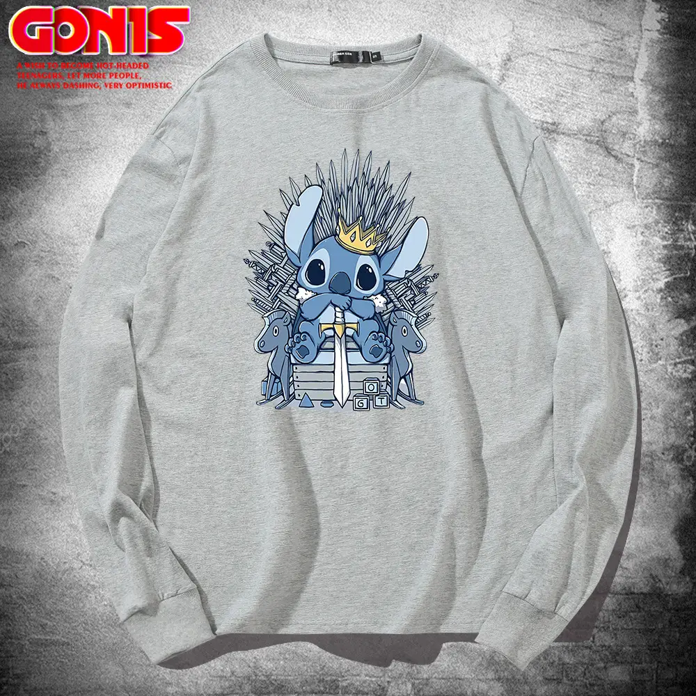 Stitch Long Sleeve T-Shirt Grey Pure Cotton Teenage Hip Hop