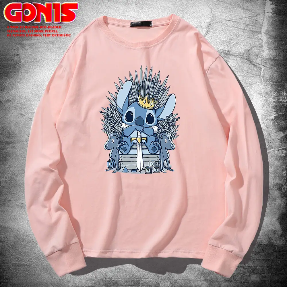 Stitch Long Sleeve T-Shirt Grey Pure Cotton Teenage Hip Hop