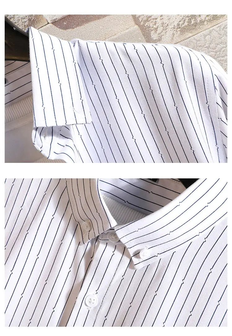 Men's Long Sleeve Striped Korean Shirt White — feature 15