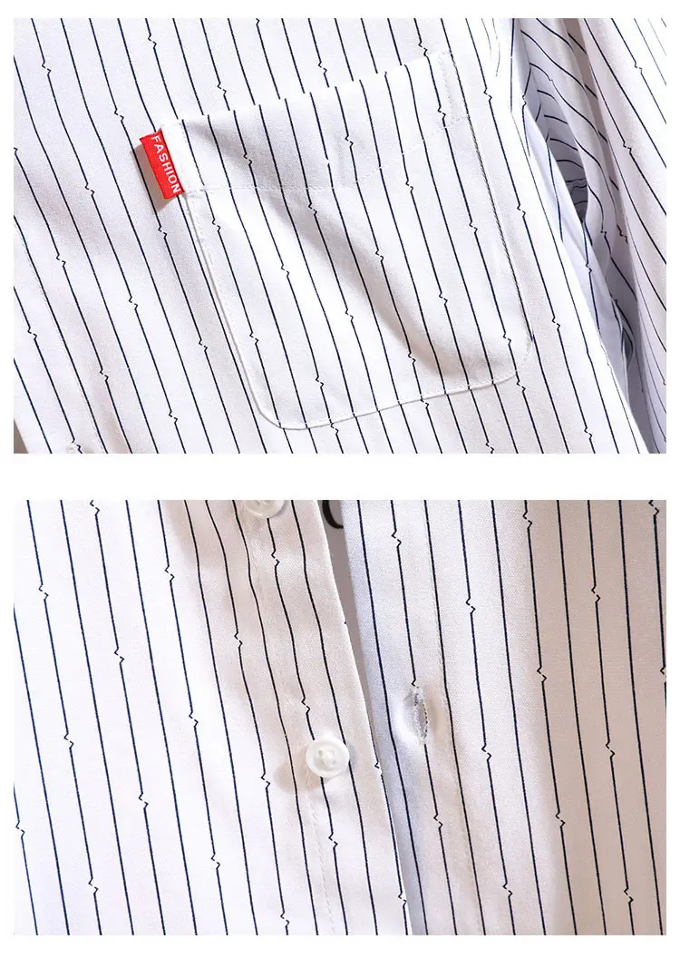 Men's Long Sleeve Striped Korean Shirt White — feature 16