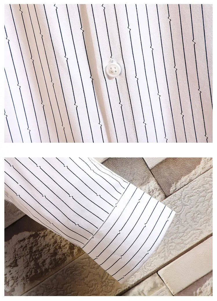 Men's Long Sleeve Striped Korean Shirt White — feature 17