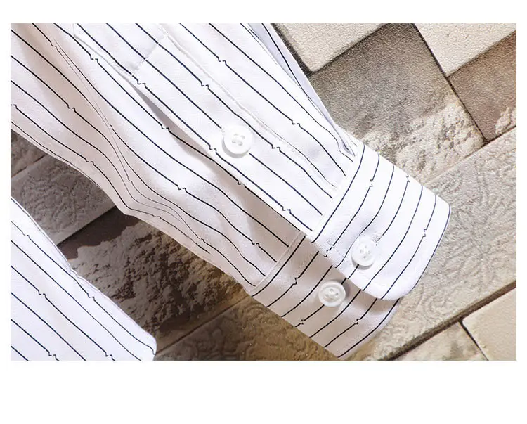 Men's Long Sleeve Striped Korean Shirt White — feature 18