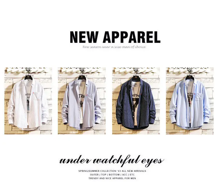 Men's Long Sleeve Striped Korean Shirt White — feature 7