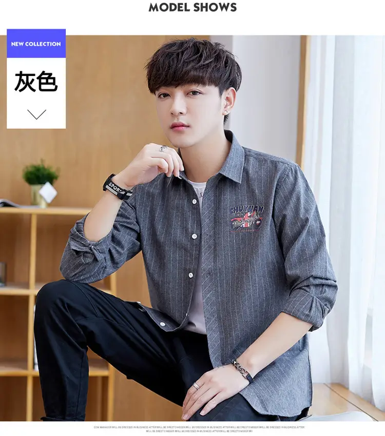 Men's Blue Striped Slim Fit Shirt Jacket with Embroidered Pocket — feature 16