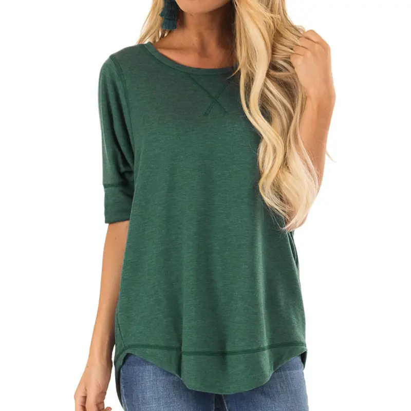 Women Grey Round Neck Long Sleeve T-Shirt Loose Fit - Image 5