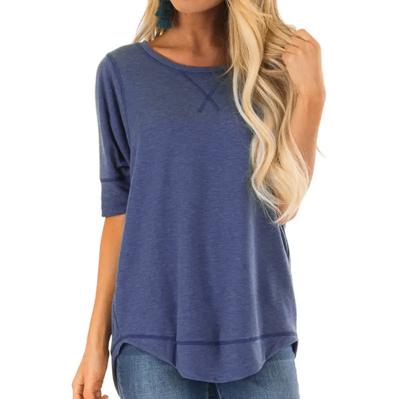 Women Grey Round Neck Long Sleeve T-Shirt Loose Fit - Image 6