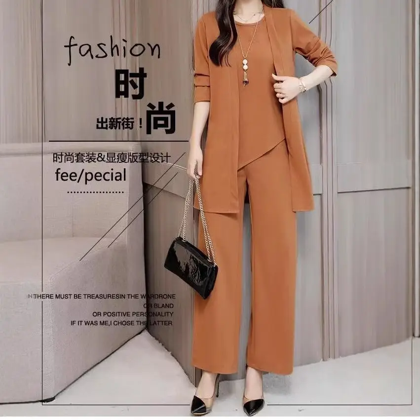 Women's 3-piece Suit Black Long Sleeve V-Neck Loose Fit
