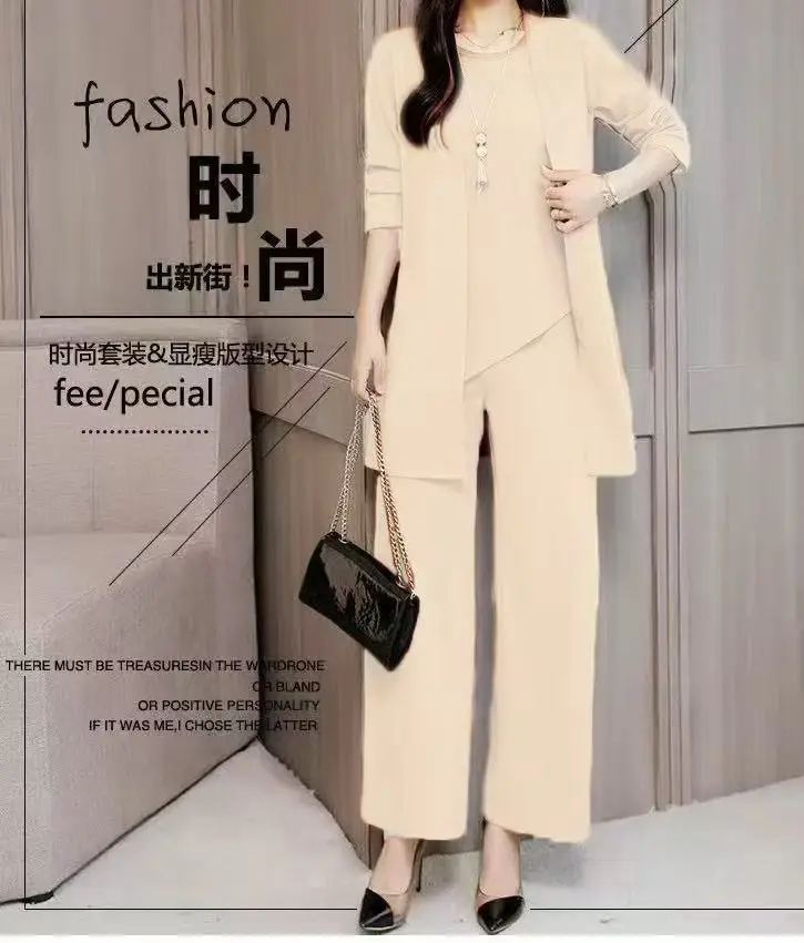 Women's 3-piece Suit Black Long Sleeve V-Neck Loose Fit