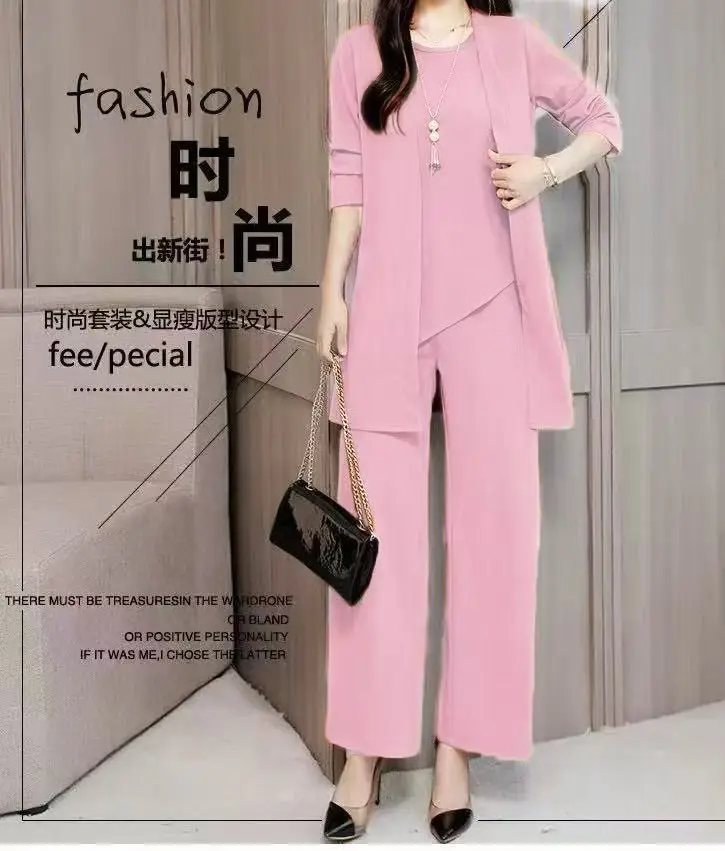 Women's 3-piece Suit Black Long Sleeve V-Neck Loose Fit