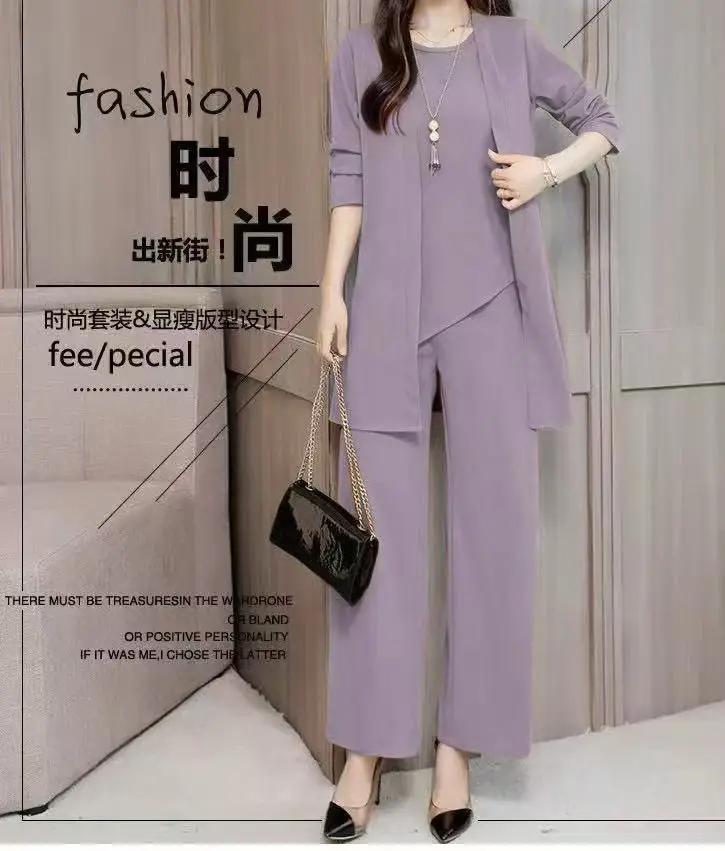 Women's 3-piece Suit Black Long Sleeve V-Neck Loose Fit
