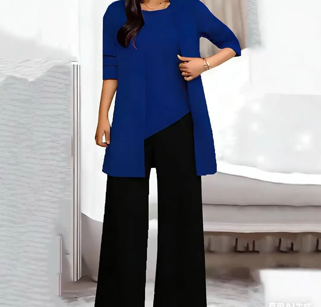 Women's 3-piece Suit Black Long Sleeve V-Neck Loose Fit