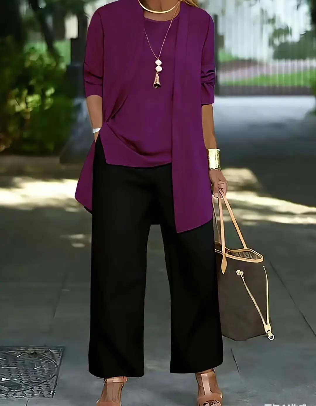 Women's 3-piece Suit Black Long Sleeve V-Neck Loose Fit