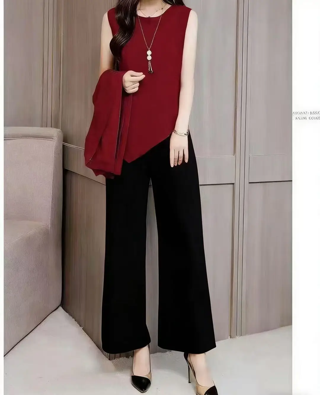 Women's 3-piece Suit Black Long Sleeve V-Neck Loose Fit