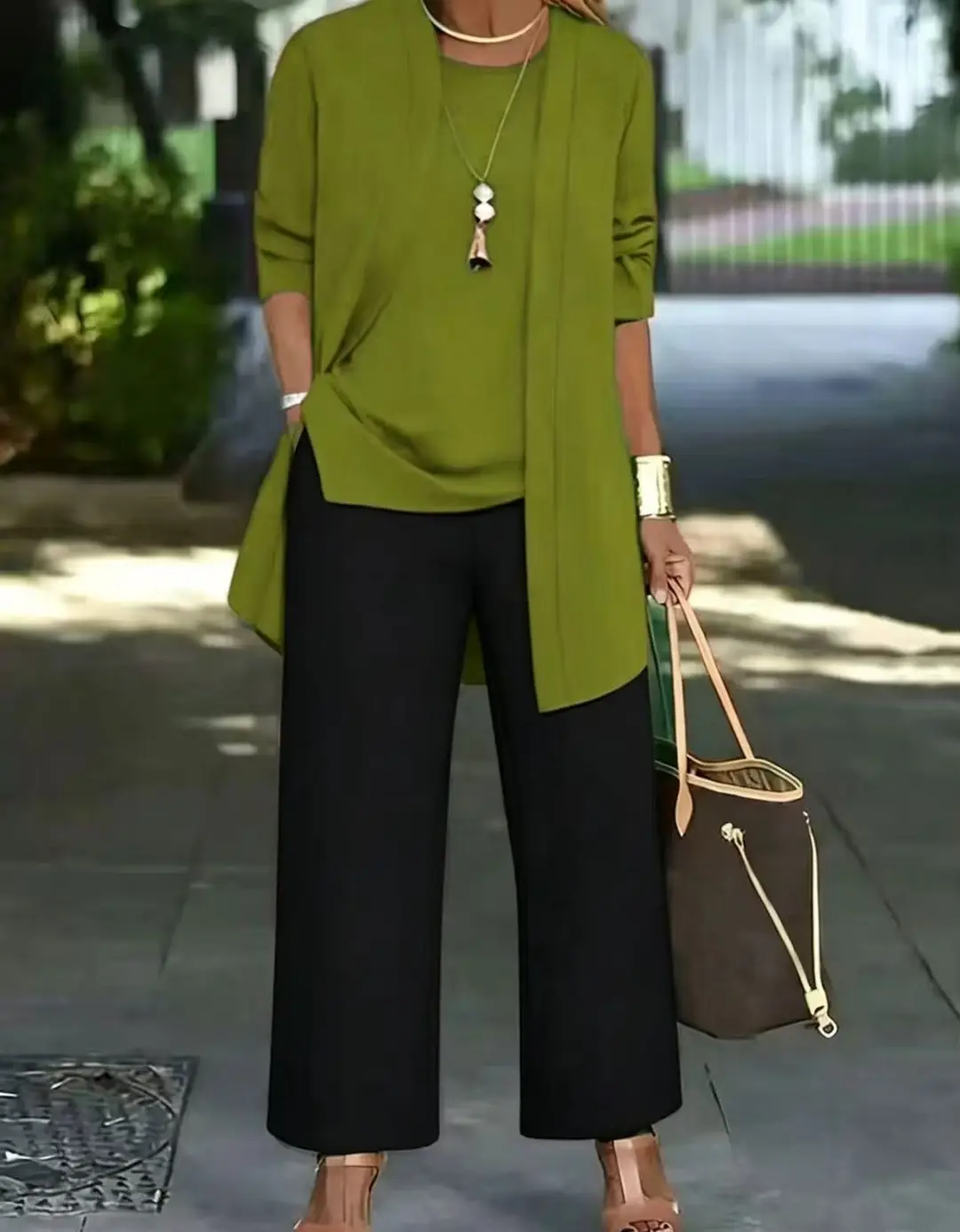Women's 3-piece Suit Black Long Sleeve V-Neck Loose Fit