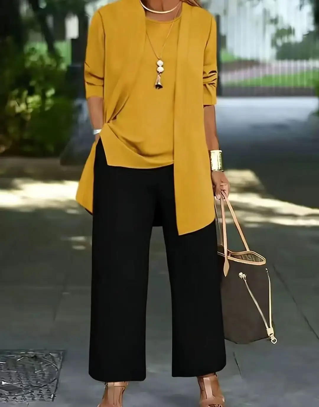 Women's 3-piece Suit Black Long Sleeve V-Neck Loose Fit