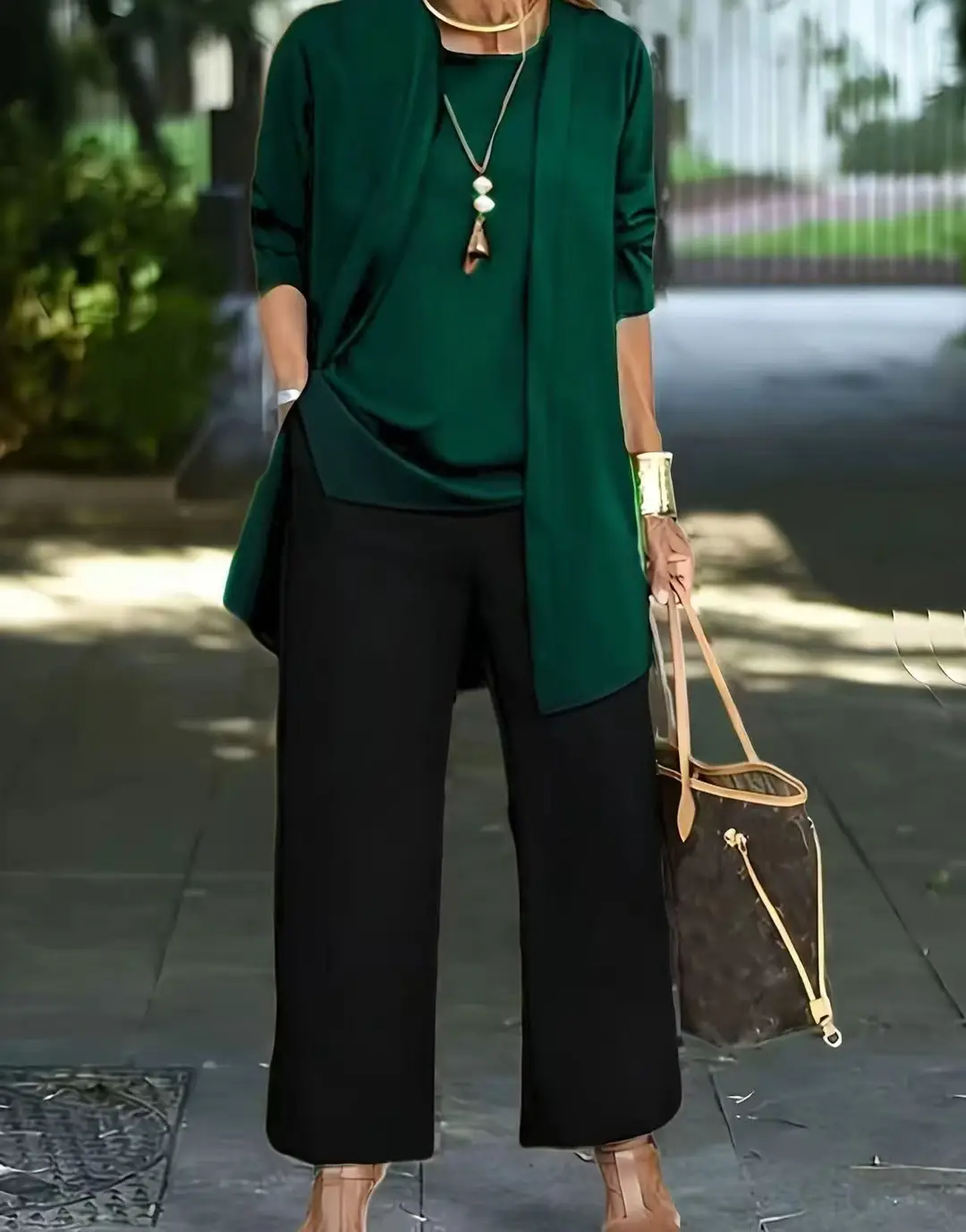 Women's 3-piece Suit Black Long Sleeve V-Neck Loose Fit