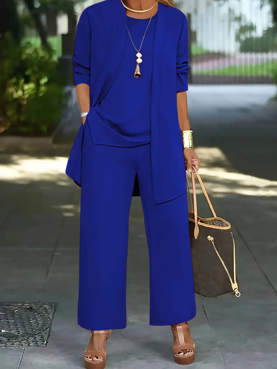 Women's 3-piece Suit Black Long Sleeve V-Neck Loose Fit