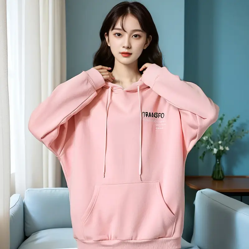 Plus Size Women Pink Fleece Hoodie Sweatshirt - Image 7