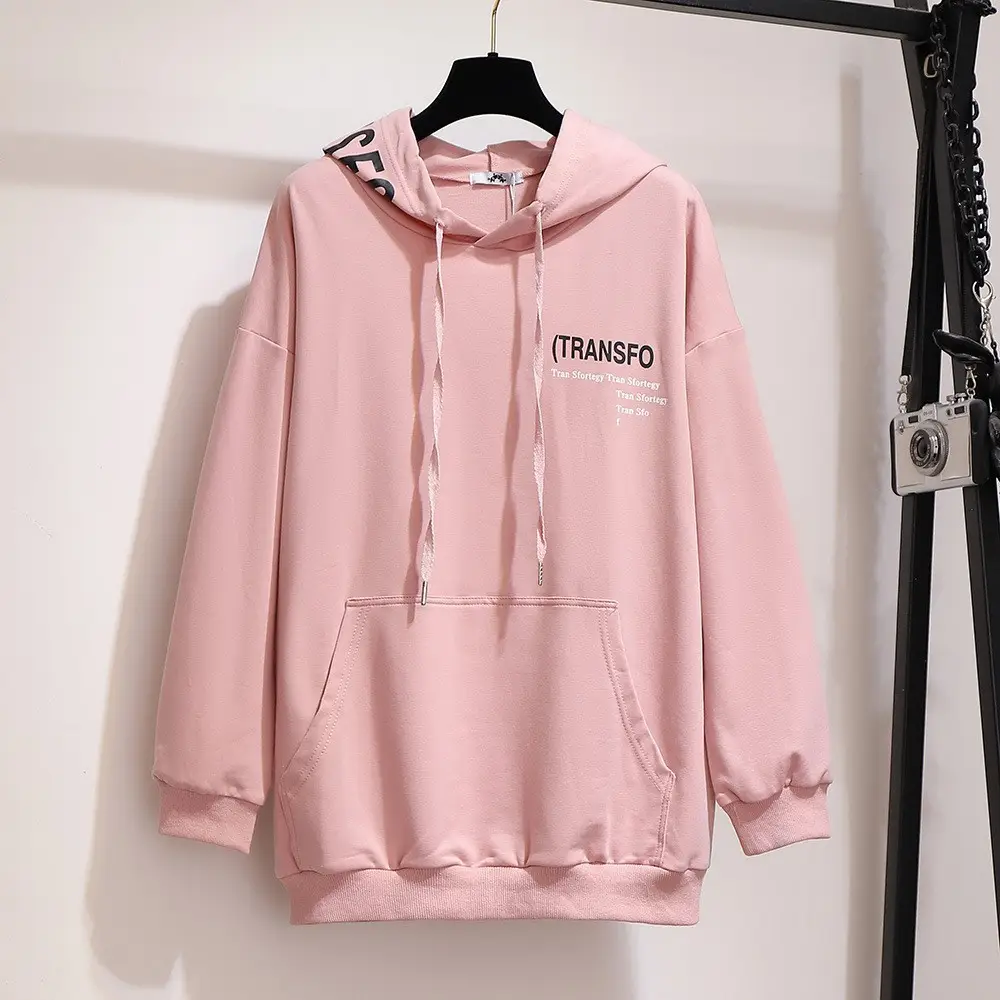 Plus Size Women Pink Fleece Hoodie Sweatshirt - Image 2